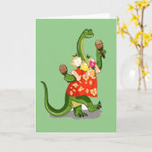 Illustratie van een brontosaurus die Maracas speel Kaart (Gele Bloem)