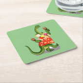 Illustratie van een brontosaurus die Maracas speel Kartonnen Onderzetters (Schuin)