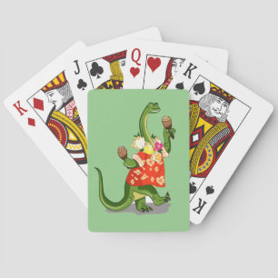 Illustratie van een brontosaurus die Maracas speel Pokerkaarten