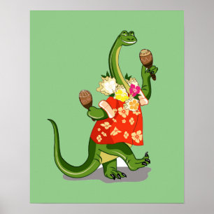 Illustratie van een brontosaurus die Maracas speel Poster