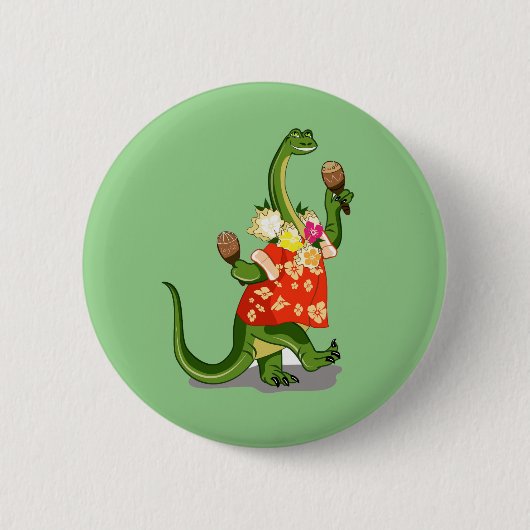 Illustratie van een brontosaurus die Maracas speel Ronde Button 5,7 Cm (Voorkant)