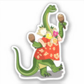 Illustratie van een brontosaurus die Maracas speel Sticker (Voorkant)