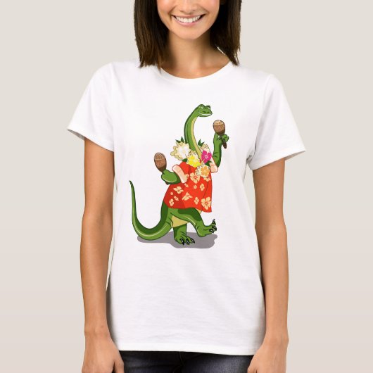 Illustratie van een brontosaurus die Maracas speel T-shirt (Voorkant)