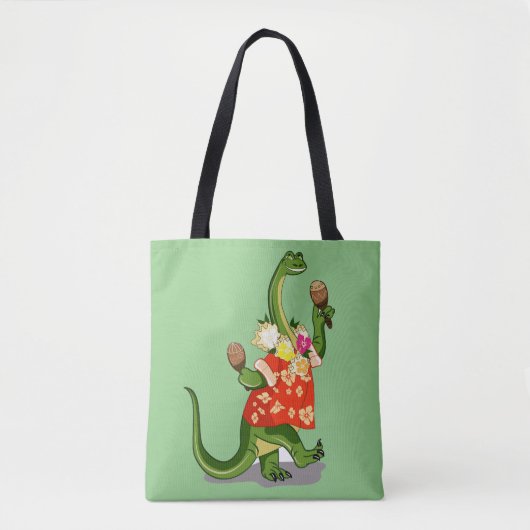 Illustratie van een brontosaurus die Maracas speel Tote Bag (Voorkant)