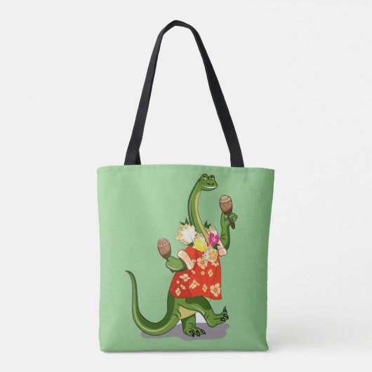 Illustratie van een brontosaurus die Maracas speel Tote Bag (Achterkant)