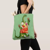 Illustratie van een brontosaurus die Maracas speel Tote Bag (Dichtbij)
