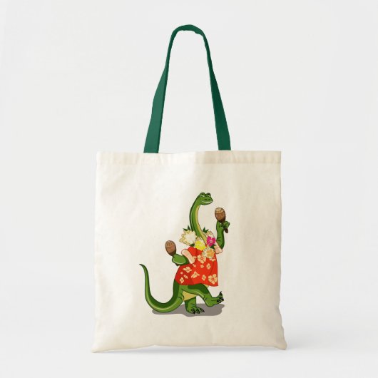 Illustratie van een brontosaurus die Maracas speel Tote Bag (Voorkant)