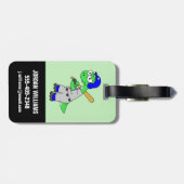 Illustratie van een brontosaurus-honkbalspeler. bagagelabel (Achterkant horizontaal)