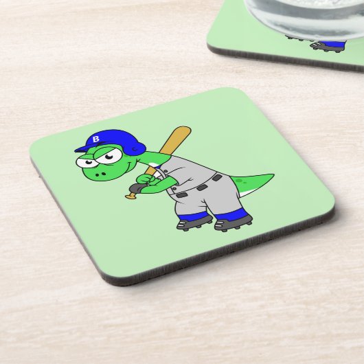 Illustratie van een brontosaurus-honkbalspeler. bier onderzetter (Linkerzijde)