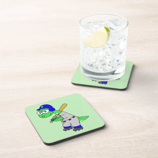 Illustratie van een brontosaurus-honkbalspeler. bier onderzetter (Rechterzijde)