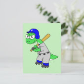 Illustratie van een brontosaurus-honkbalspeler. briefkaart (Staand voorkant)