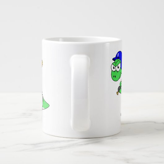 Illustratie van een brontosaurus-honkbalspeler. grote koffiekop (Achterkant)