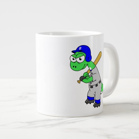 Illustratie van een brontosaurus-honkbalspeler. grote koffiekop (Voorkant rechts)