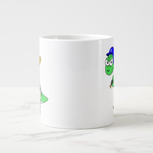 Illustratie van een brontosaurus-honkbalspeler. grote koffiekop (Voorkant)