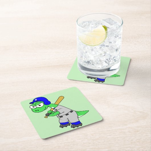 Illustratie van een brontosaurus-honkbalspeler. kartonnen onderzetters (Insitu)