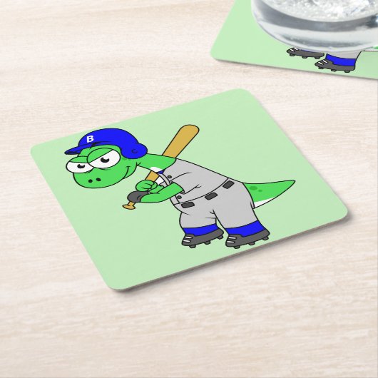 Illustratie van een brontosaurus-honkbalspeler. kartonnen onderzetters (Schuin)