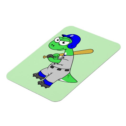 Illustratie van een brontosaurus-honkbalspeler. magneet (Linkerzijde)