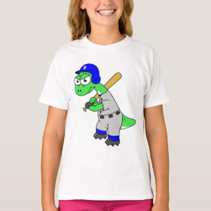 Illustratie van een brontosaurus-honkbalspeler. t-shirt