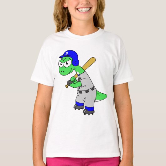 Illustratie van een brontosaurus-honkbalspeler. t-shirt (Voorkant)