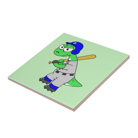 Illustratie van een brontosaurus-honkbalspeler. tegeltje (Zijkant)