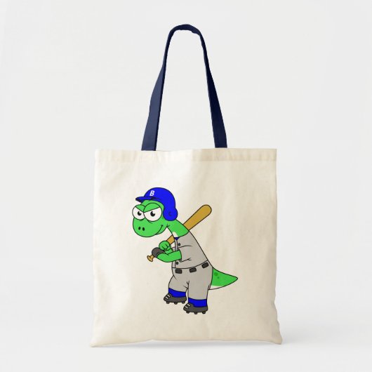 Illustratie van een brontosaurus-honkbalspeler. tote bag (Voorkant)