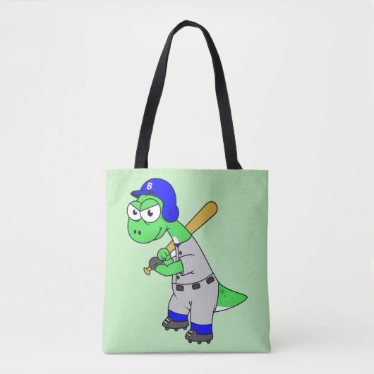 Illustratie van een brontosaurus-honkbalspeler. tote bag (Voorkant)