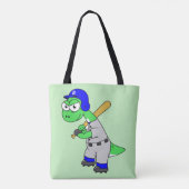 Illustratie van een brontosaurus-honkbalspeler. tote bag (Achterkant)
