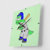 Illustratie van een brontosaurus-honkbalspeler. vierkante klok (Hoek)