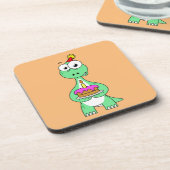 Illustratie van een brontosaurus met verjaardagsta bier onderzetter (Linkerzijde)