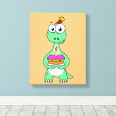 Illustratie van een brontosaurus met verjaardagsta canvas afdruk (Insitu (Houten vloer))