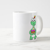 Illustratie van een brontosaurus met verjaardagsta grote koffiekop (Voorkant rechts)