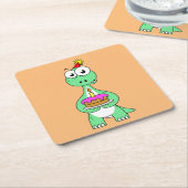Illustratie van een brontosaurus met verjaardagsta kartonnen onderzetters (Schuin)