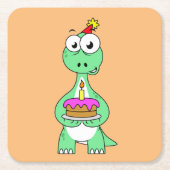 Illustratie van een brontosaurus met verjaardagsta kartonnen onderzetters (Voorkant)