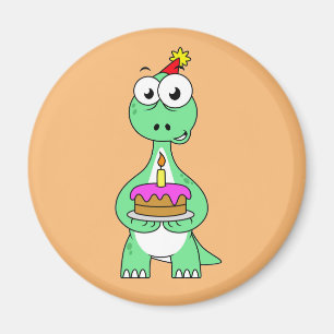 Illustratie van een brontosaurus met verjaardagsta magneet