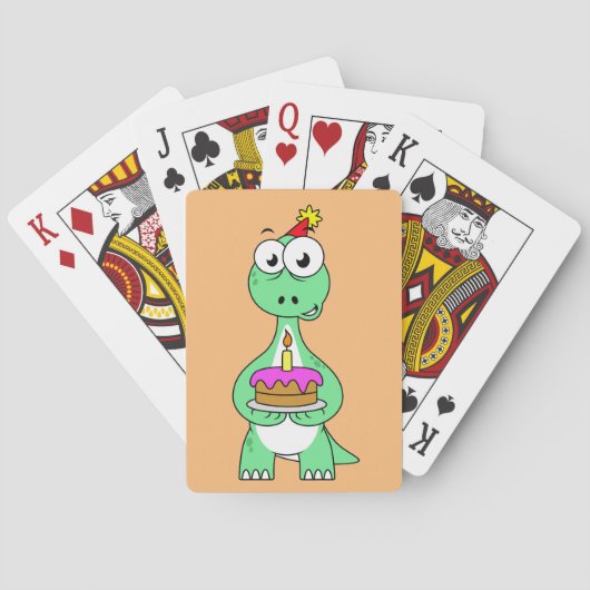 Illustratie van een brontosaurus met verjaardagsta pokerkaarten (Achterkant)