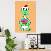 Illustratie van een brontosaurus met verjaardagsta poster (Thuiskantoor)