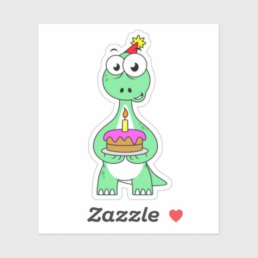 Illustratie van een brontosaurus met verjaardagsta sticker (Vel)