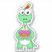 Illustratie van een brontosaurus met verjaardagsta sticker (Voorkant)