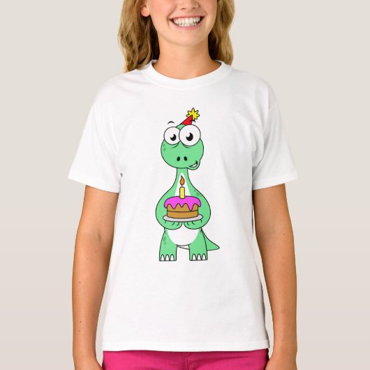 Illustratie van een brontosaurus met verjaardagsta t-shirt (Voorkant)