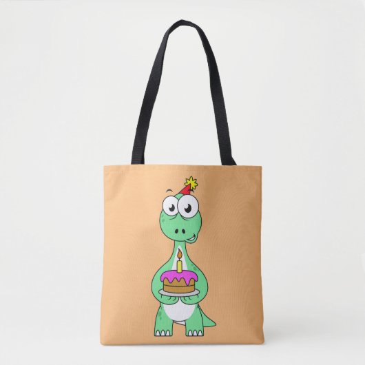 Illustratie van een brontosaurus met verjaardagsta tote bag (Voorkant)