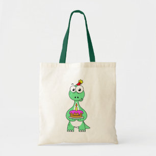 Illustratie van een brontosaurus met verjaardagsta tote bag