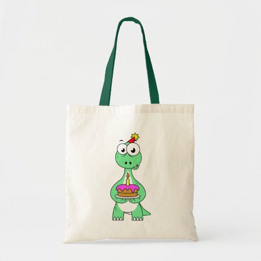 Illustratie van een brontosaurus met verjaardagsta tote bag (Voorkant)