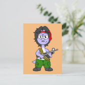 Illustratie van een brontosaurus verkleed als Ramb Briefkaart (Staand voorkant)