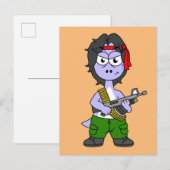 Illustratie van een brontosaurus verkleed als Ramb Briefkaart (Voorkant / Achterkant)