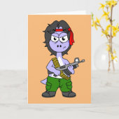 Illustratie van een brontosaurus verkleed als Ramb Kaart (Gele Bloem)