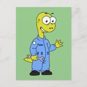 Illustratie van een brontosaurusmechanicus. briefkaart