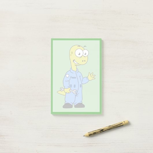 Illustratie van een brontosaurusmechanicus. post-it® notes (Op bureau)