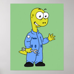 Illustratie van een brontosaurusmechanicus. poster