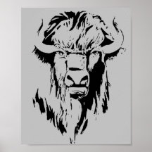 Illustratie van een buffelkop in zwart-wit