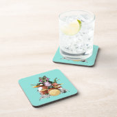 Illustratie van een chasmosaurus die de drums besp bier onderzetter (Rechterzijde)